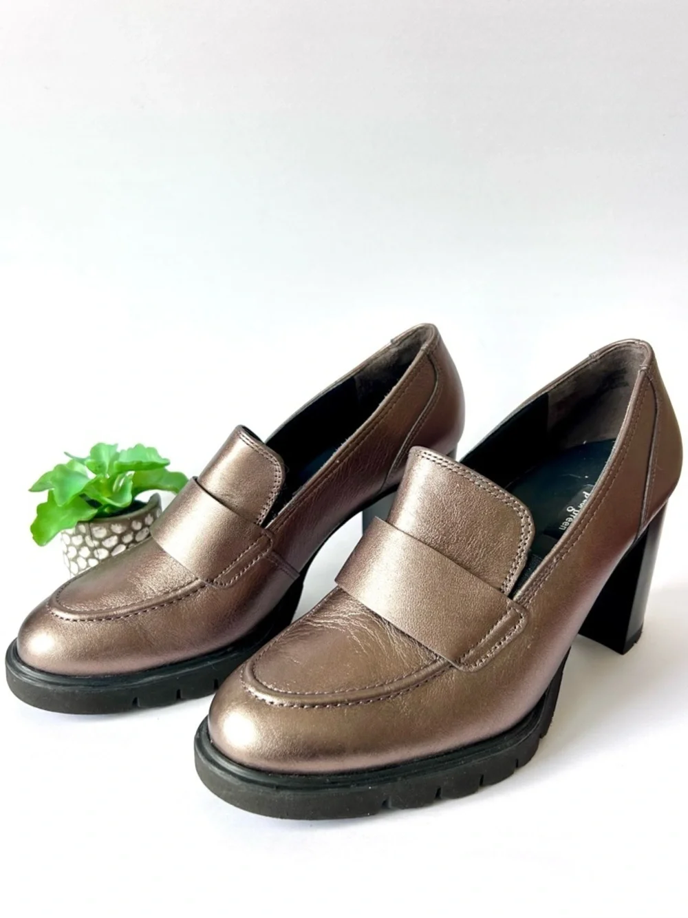 Paul Green Nina Loafer Pump Size 9.5 Grunge Metallic Bronze Leather Platform